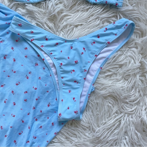 SOLY HUX 3 Piece Triangle Bikini Set with Mesh Cover Up Beach Skirt Blue Floral - Picture 7 of 11